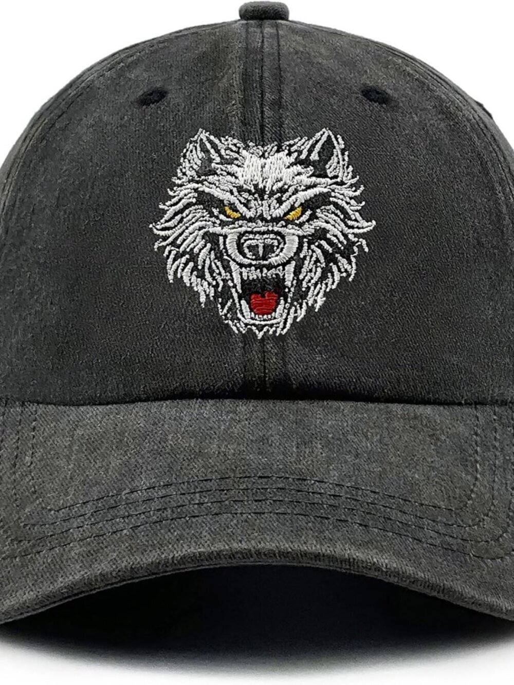 Women's Animal Embroidered Baseball Cap Black Gray Lightweight Casual Wolf